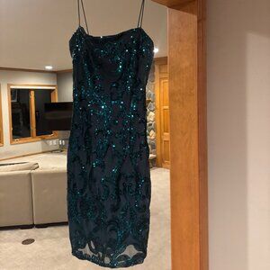 Lovely Day Hunter Green Sequin Details Bodycon Mini Dress